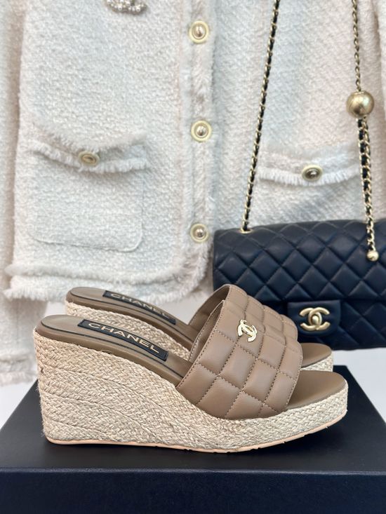 Chanel Quilted Rope Wedge Platform Sandals