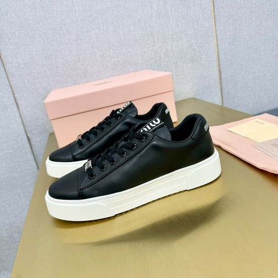 Miu Miu Minimalist Leather Sneakers with Silk-Lined Interior