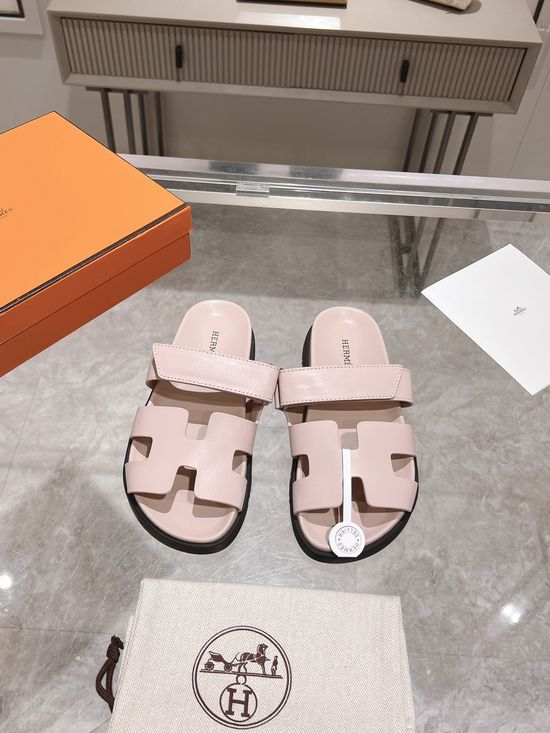 Hermes Solid Cowhide Slide Sandals Durable Comfortable Premium Quality Non-slip Sole