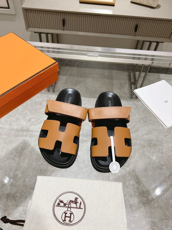 Hermes Solid Cowhide Slide Sandals Durable Comfortable Premium Quality Non-slip Sole
