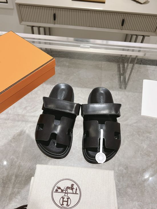 Hermes Solid Cowhide Slide Sandals Durable Comfortable Premium Quality Non-slip Sole