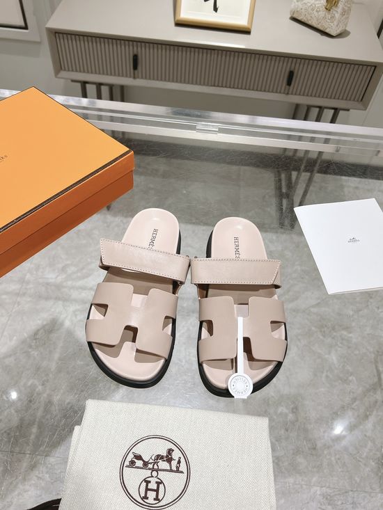 Hermes Solid Cowhide Slide Sandals Durable Comfortable Premium Quality Non-slip Sole