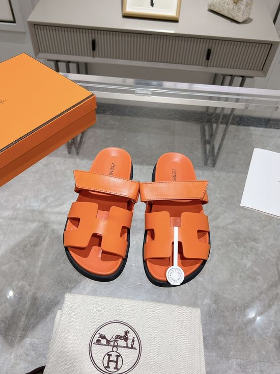 Hermes Solid Cowhide Slide Sandals Durable Comfortable Premium Quality Non-slip Sole