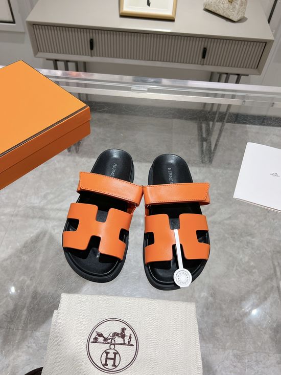Hermes Solid Cowhide Slide Sandals Durable Comfortable Premium Quality Non-slip Sole