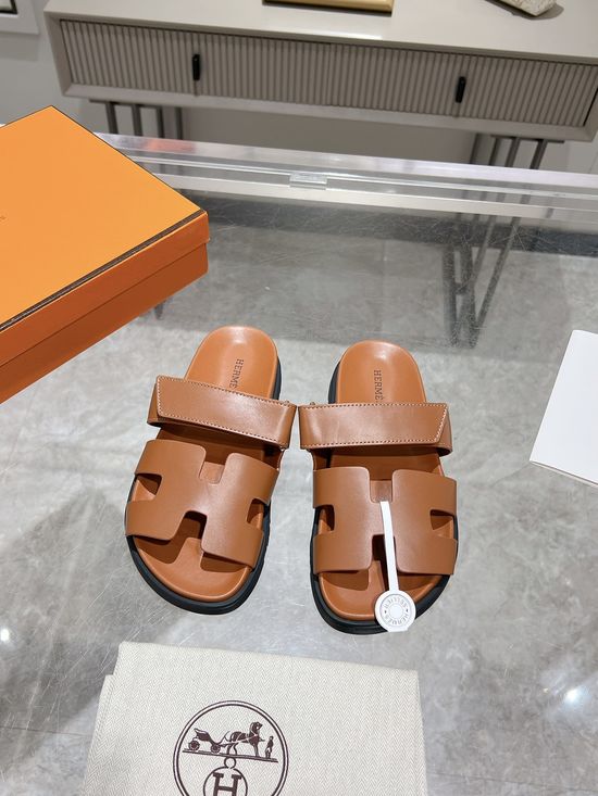 Hermes Solid Cowhide Slide Sandals Durable Comfortable Premium Quality Non-slip Sole