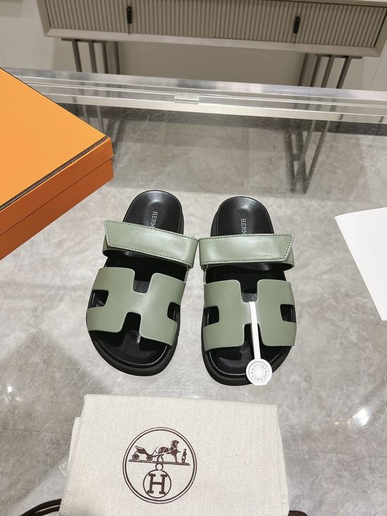Hermes Solid Cowhide Slide Sandals Durable Comfortable Premium Quality Non-slip Sole