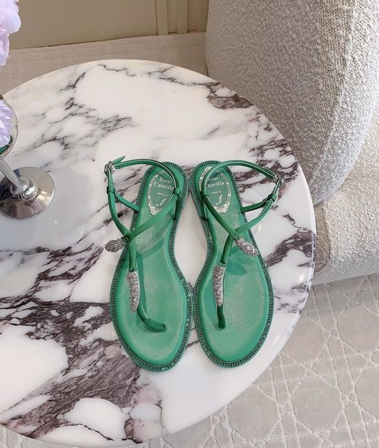 Rene Caovilla Elegant Toe-Post Flat Sandals with Crystal Buckle