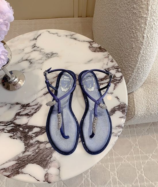Rene Caovilla Elegant Toe-Post Flat Sandals with Crystal Buckle