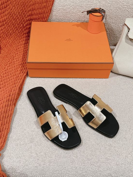 Hermes Flat Cowhide Slide Sandals Casual Comfortable Footwear