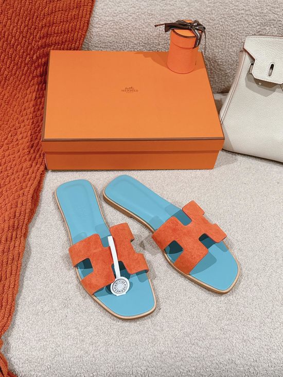Hermes Flat Cowhide Slide Sandals Casual Comfortable Footwear