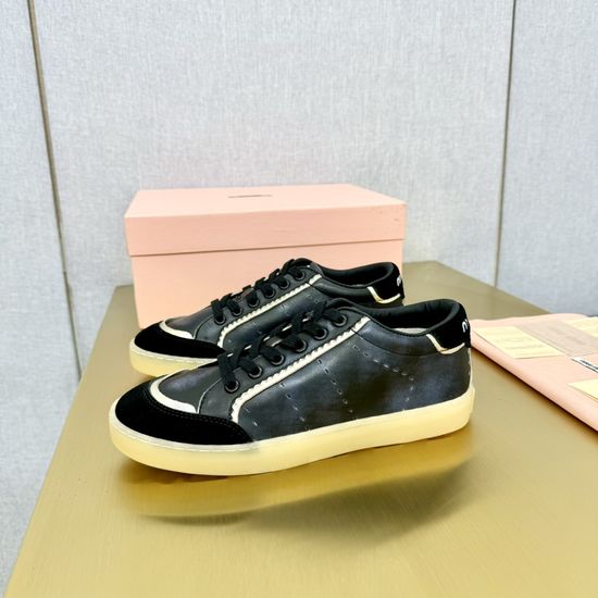 Miu Miu Minimalist Leather Sneakers with Silk-Lined Interior