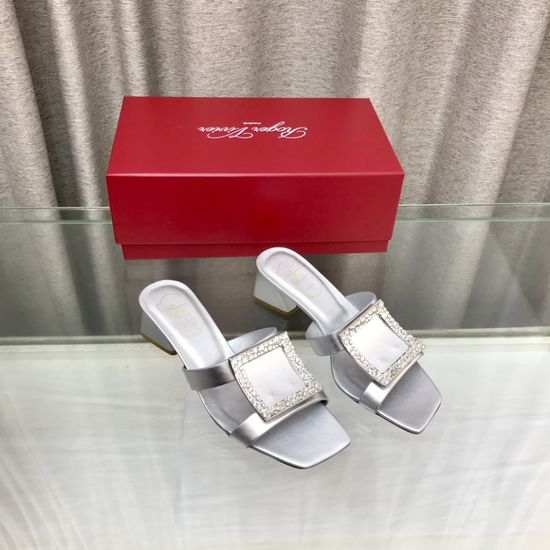 Roger Viver RV Leather Buckle Chunky Heel Slide Sandals