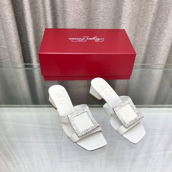 Roger Viver RV Leather Buckle Chunky Heel Slide Sandals