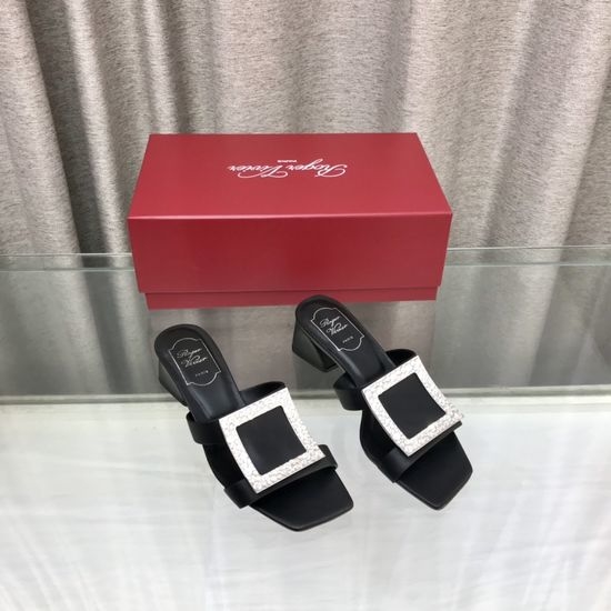 Roger Viver RV Leather Buckle Chunky Heel Slide Sandals