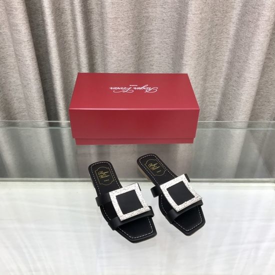 Roger Viver RV Leather Buckle Slide Sandals