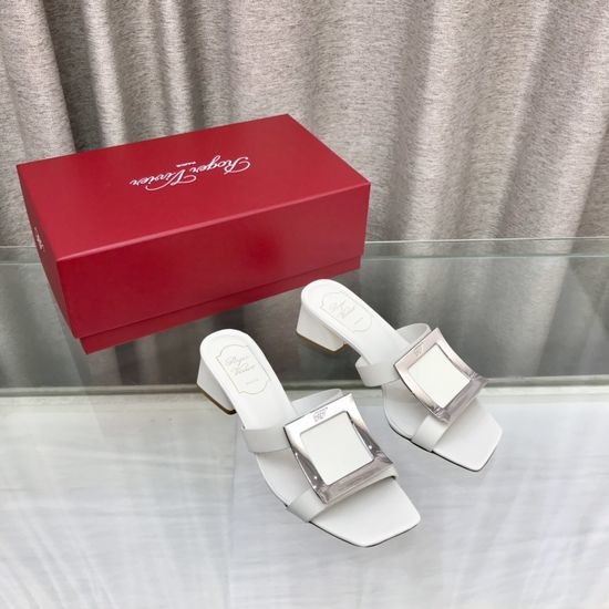 Roger Viver RV Premium Leather Upper Chunky Heel Slide Sandals