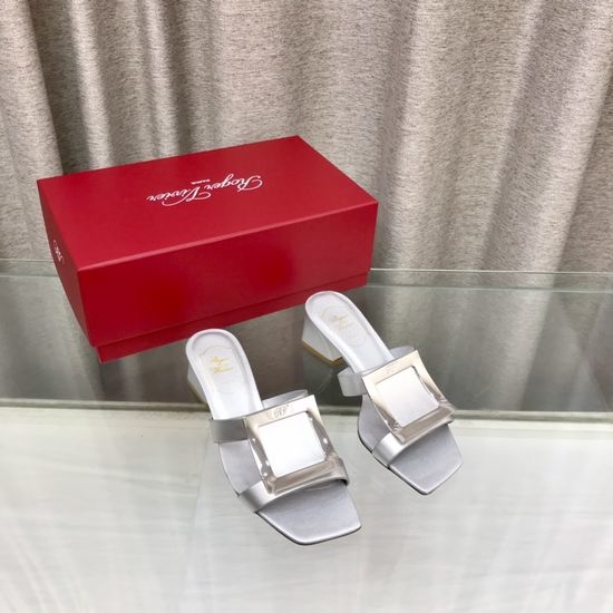 Roger Viver RV Premium Leather Upper Chunky Heel Slide Sandals