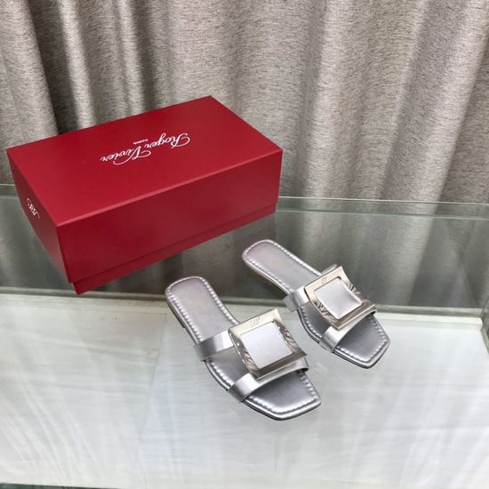 Roger Viver RV Classic Leather Upper Comfortable Flat Slide Sandals