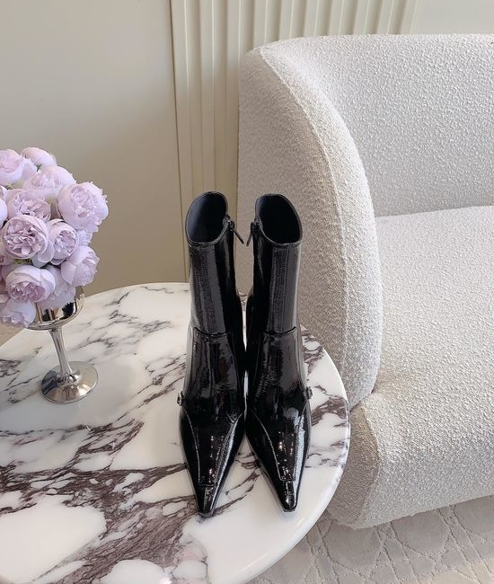 Yves Saint Laurent YSL Patent Leather High Heel Ankle Boots Leather Sole