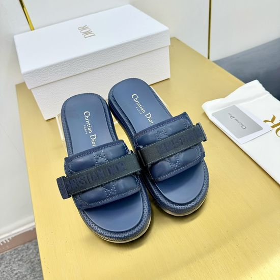 Christian Dior Quilted Pattern Adjustable Thick Sole Slide Sandals