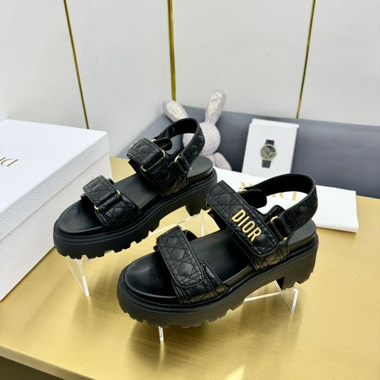Christian Dior Quilted Pattern Adjustable Thick Sole Slide Sandals