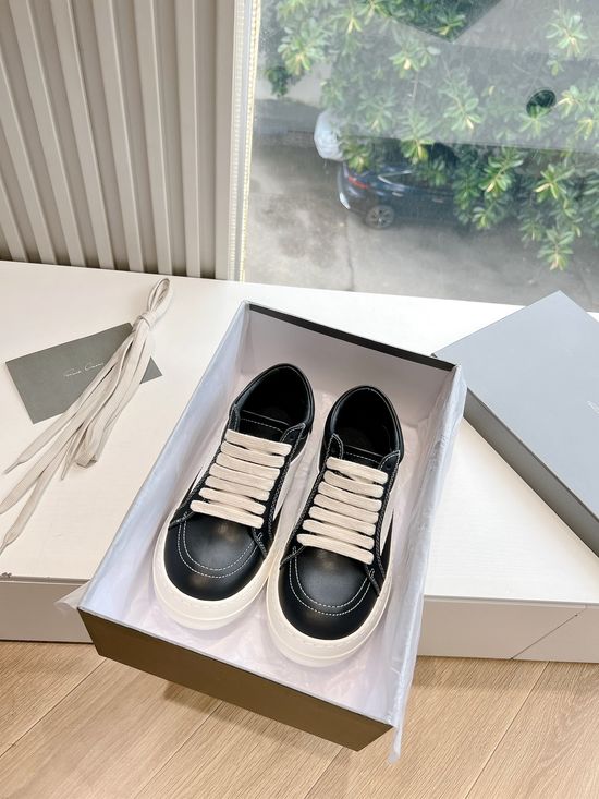 Rick Owens Full Grain Cowhide Casual Retro Sneakers Leather Upper