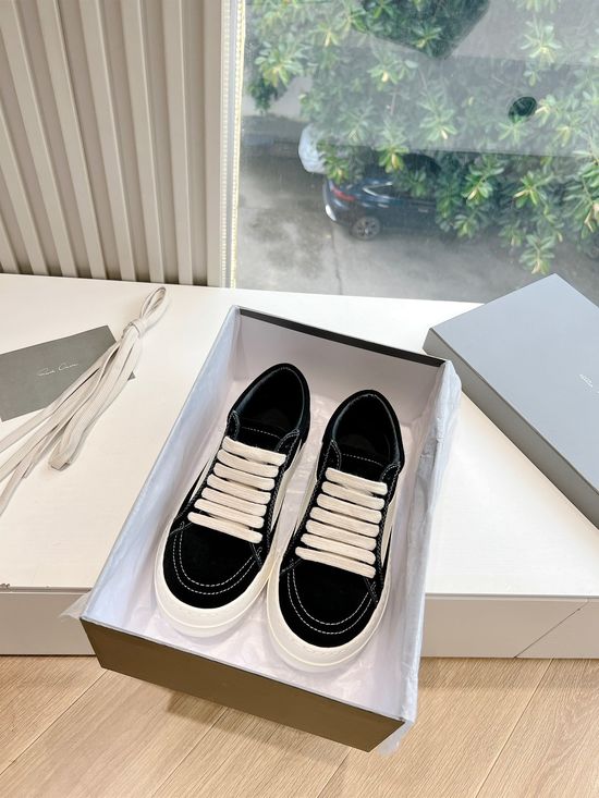 Rick Owens Full Grain Cowhide Casual Retro Sneakers Leather Upper