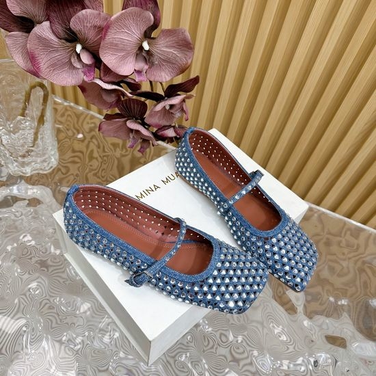 Amina Muaddi Laser Cut Rhinestone Flat Shoe Sheepskin Lining Leather Sole