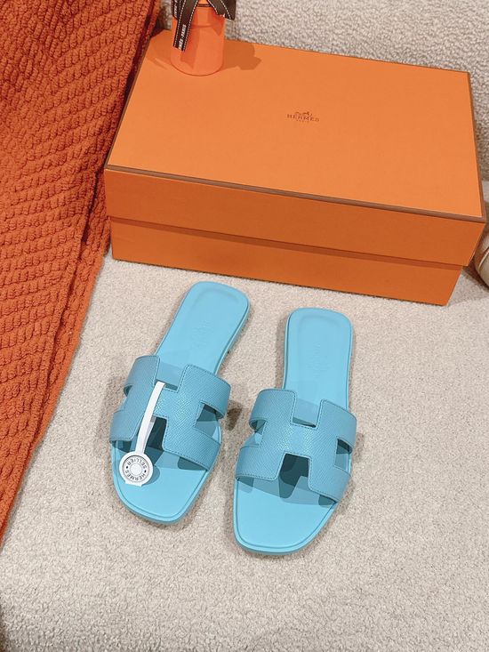 Hermes Flat Cowhide Slide Sandals Casual Comfortable Footwear