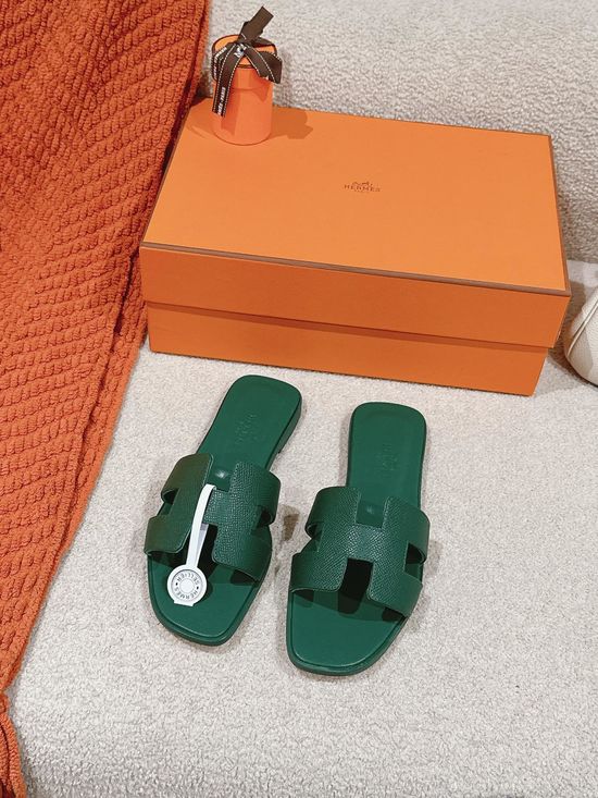 Hermes Flat Cowhide Slide Sandals Casual Comfortable Footwear