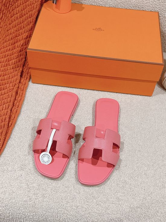 Hermes Flat Cowhide Slide Sandals Casual Comfortable Footwear