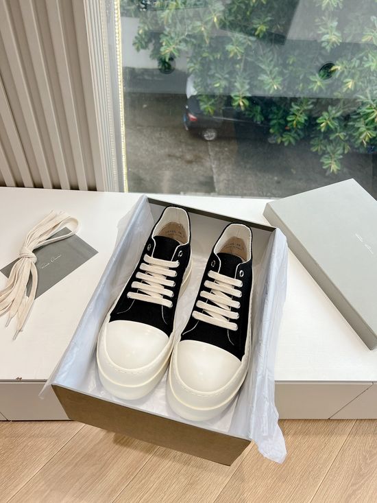 Rick Owens High-top Full Grain Cowhide Casual Sneakers Canvas Upper