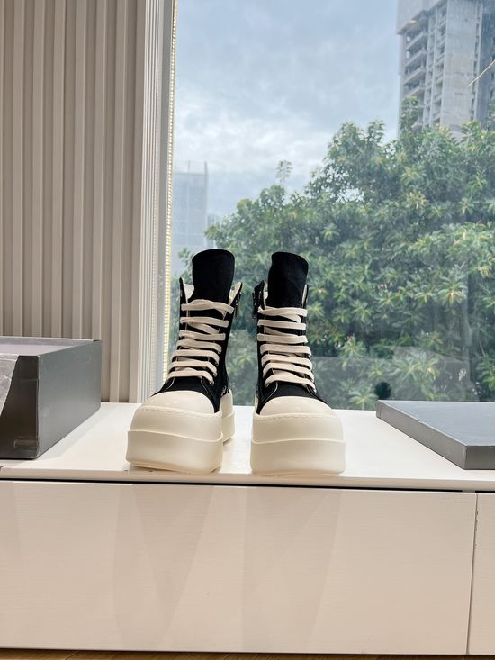 Rick Owens High-top Full Grain Cowhide Casual Sneakers Canvas Upper