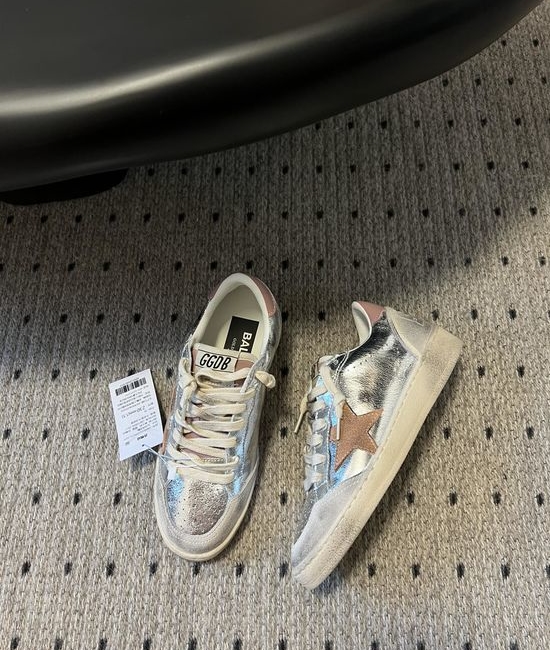 Golden Goose GGDB Vintage Distressed Casual Thick Sole Sneakers with Silver Detail