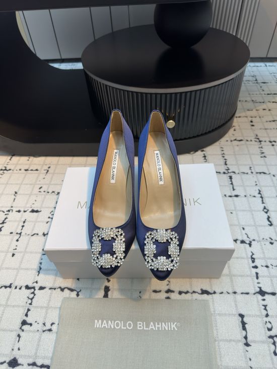 Manolo Blahnik Elegant Satin High Heels with Crystal Buckle for Weddings