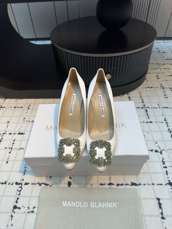 Manolo Blahnik Elegant Satin High Heels with Crystal Buckle for Weddings