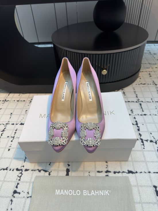 Manolo Blahnik Elegant Satin High Heels with Crystal Buckle for Weddings