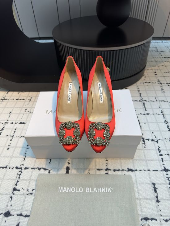 Manolo Blahnik Elegant Satin High Heels with Crystal Buckle for Weddings