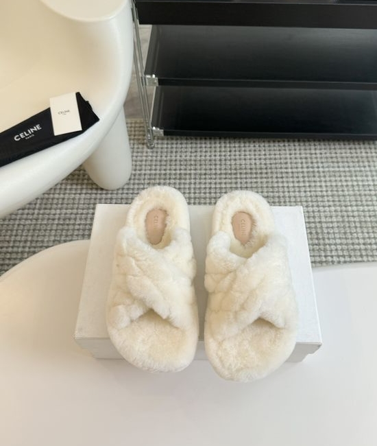 Celine Thick Sole Flip Flop Wool Slippers Wear-resistant Sole