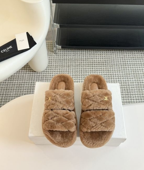 Celine Thick Sole Flip Flop Wool Slippers Wear-resistant Sole