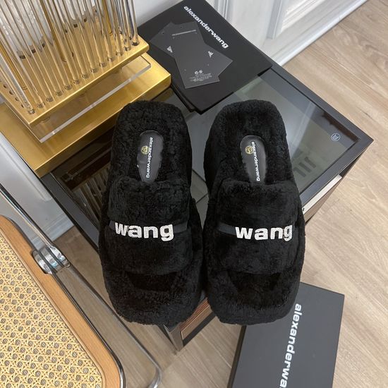 Alexander Wang Rhinestone Platform Fuzzy Slippers Wool Upper Thick Sole