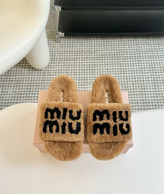 Miu Miu Rhinestone Decor Wool Platform Slippers Non Slip TPU Sole