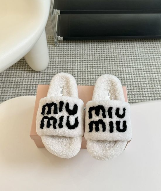 Miu Miu Rhinestone Decor Wool Platform Slippers Non Slip TPU Sole