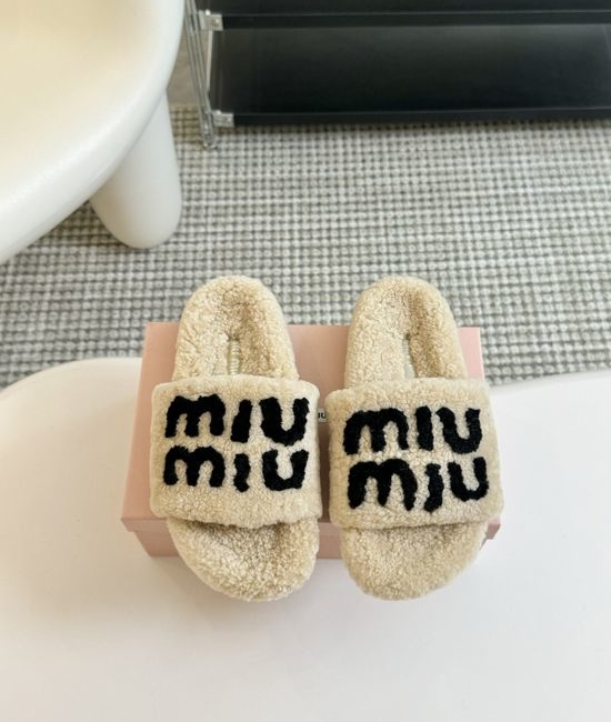 Miu Miu Rhinestone Decor Wool Platform Slippers Non Slip TPU Sole