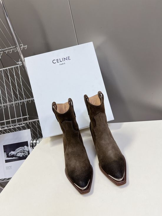 Celine Premium Leather Ankle Boots with Retro Logo Detail
