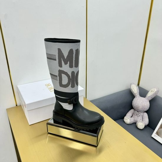 Christian Dior CD Embroidered Low Heel Riding Boots Soft Inner Lining