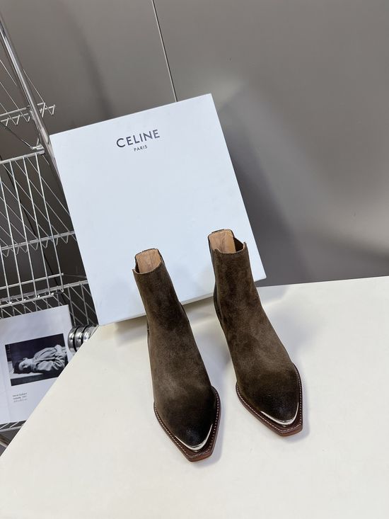 Celine Premium Leather Ankle Boots with Retro Logo Detail