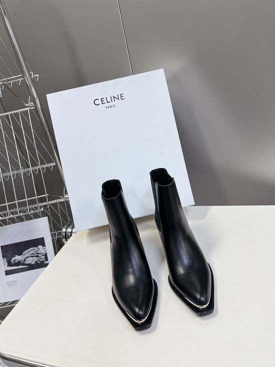 Celine Premium Leather Ankle Boots with Retro Logo Detail