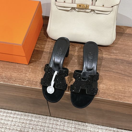 Hermes Diamond-Embellished Mid-Heel Leather Sandals