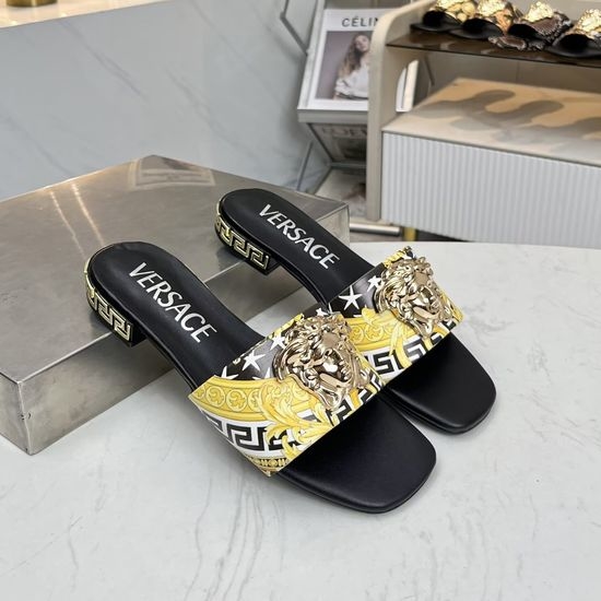 Versace Cowhide Flat Slide Sandals With Lining And Rubber Sole